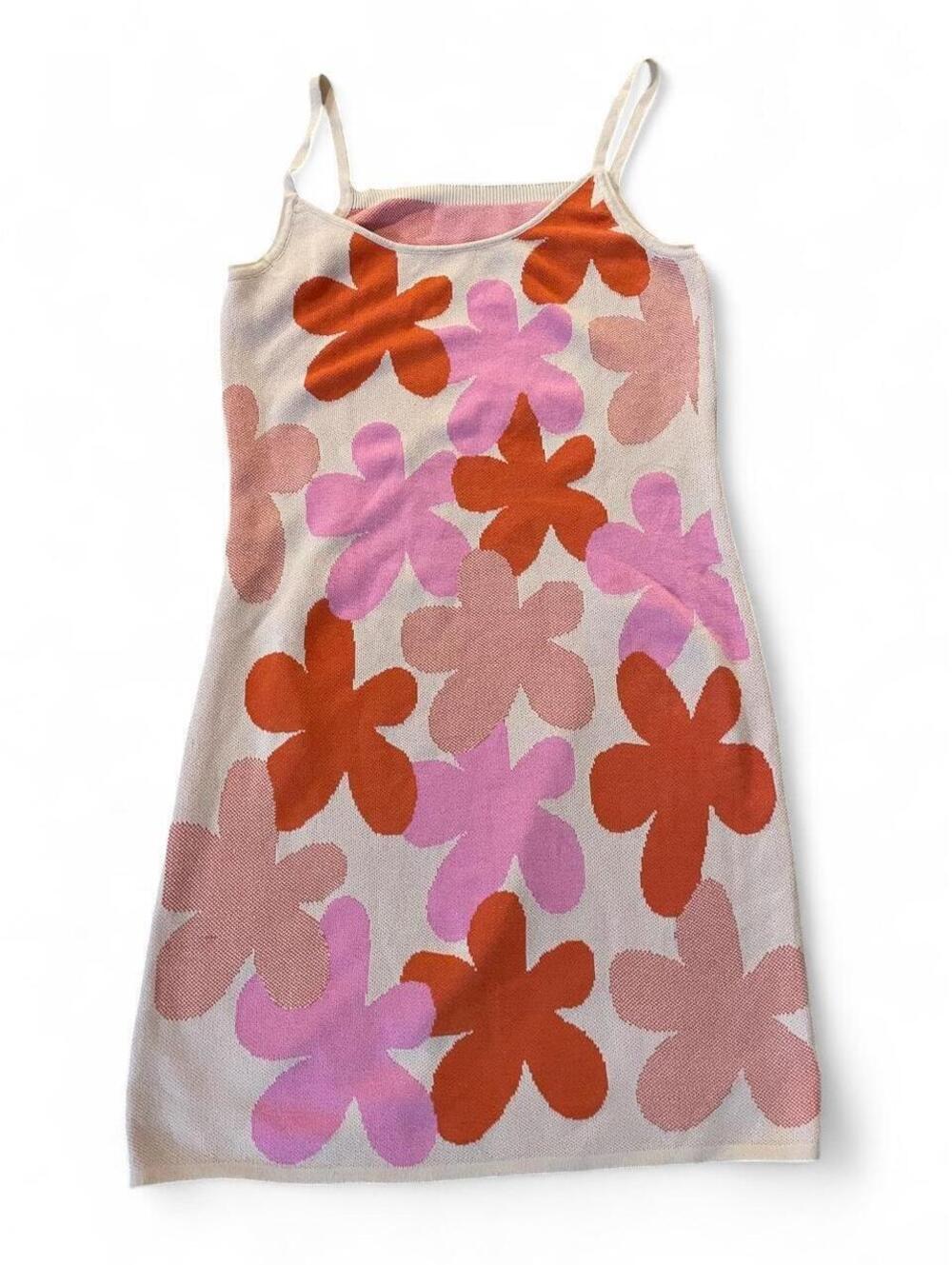 Pink and orange floral mini dress with spaghetti straps